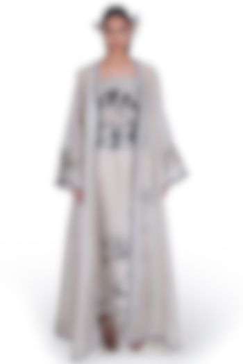 Grey Embroidered Tube Gown With Jacket by Samant Chauhan