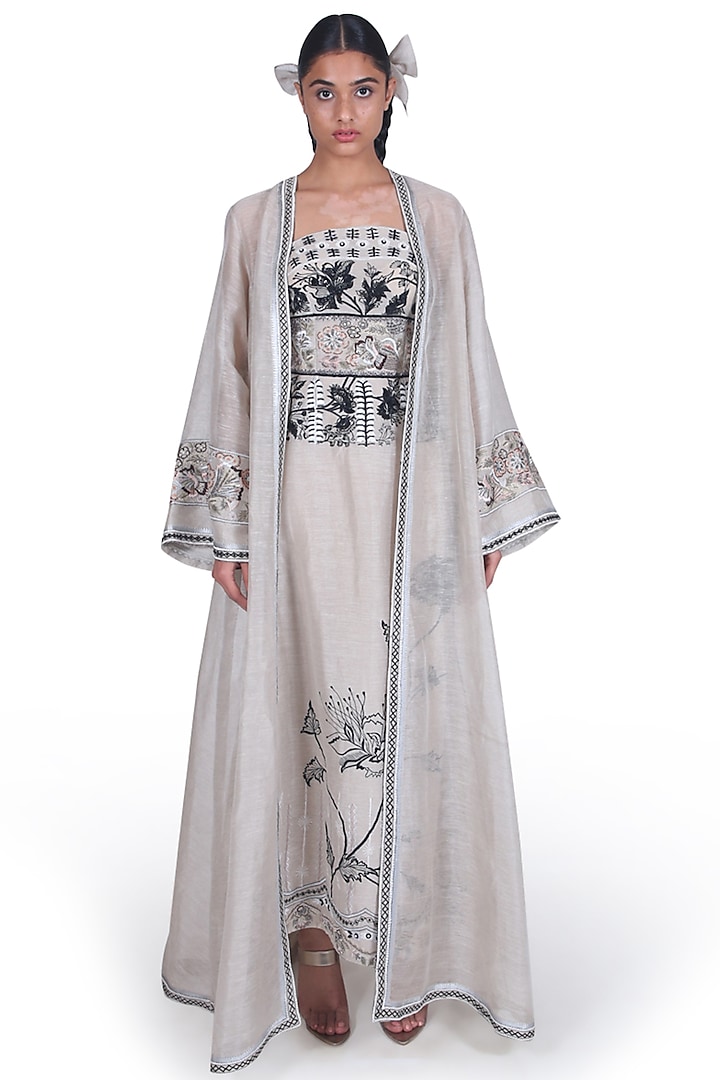 Grey Embroidered Tube Gown With Jacket by Samant Chauhan