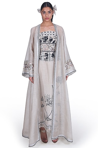 Grey Embroidered Tube Gown With Jacket by Samant Chauhan