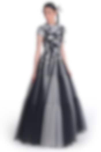Black & Grey Net Layered Gown by Samant Chauhan