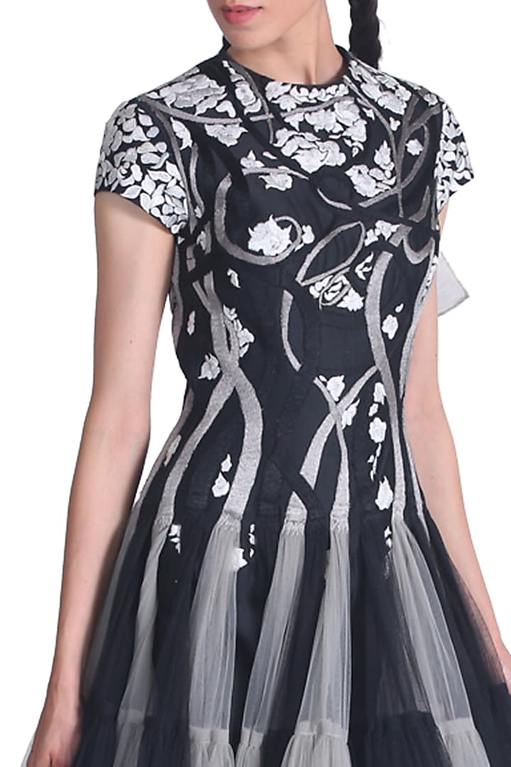 Black & Grey Net Layered Gown by Samant Chauhan at Pernia's Pop Up Shop