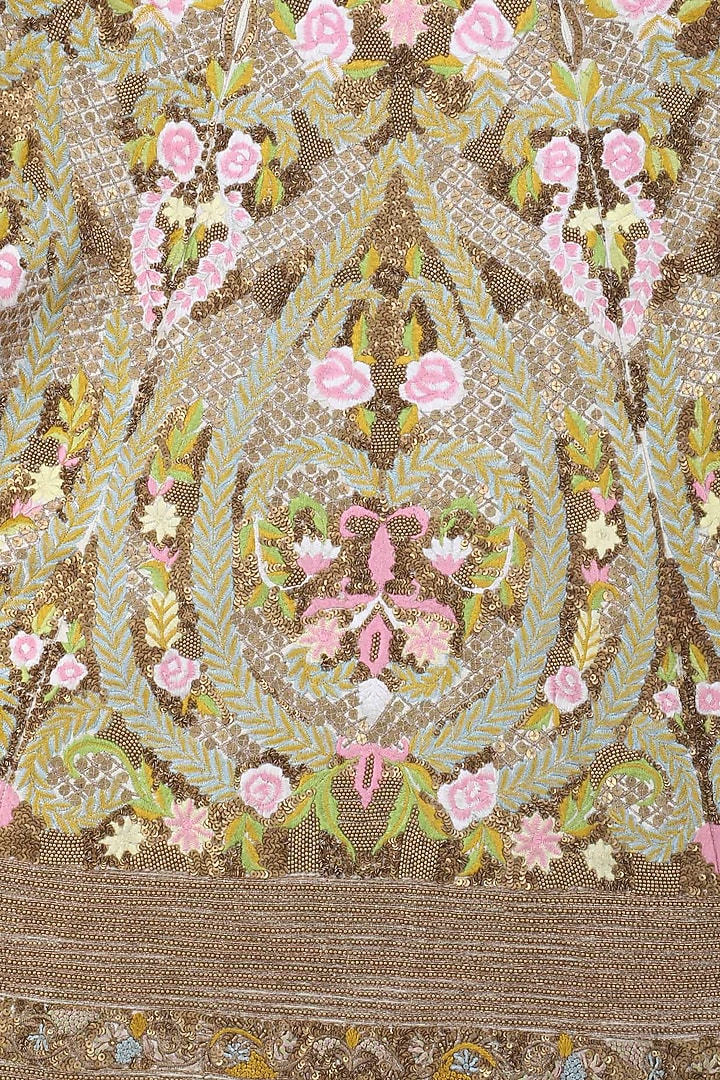 Light green and pink sequins and bead embroidered lehenga set available only at Pernia's Pop Up Shop.