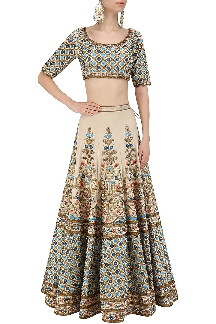 Sea green embroidered lehenga and blouse set available only at Pernia's Pop Up Shop.