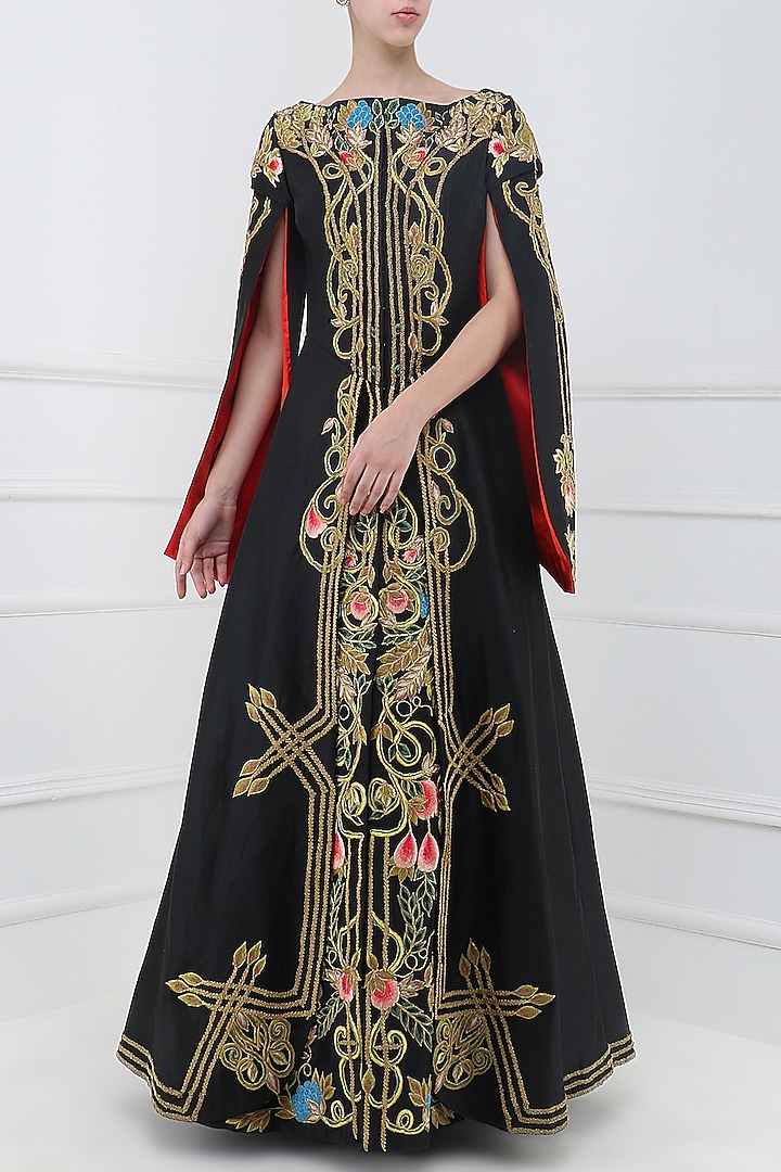 Black embroidered front open gown available only at Pernia's Pop Up Shop.