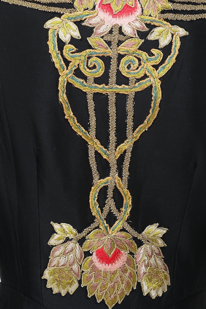 Black embroidered front open gown available only at Pernia's Pop Up Shop.