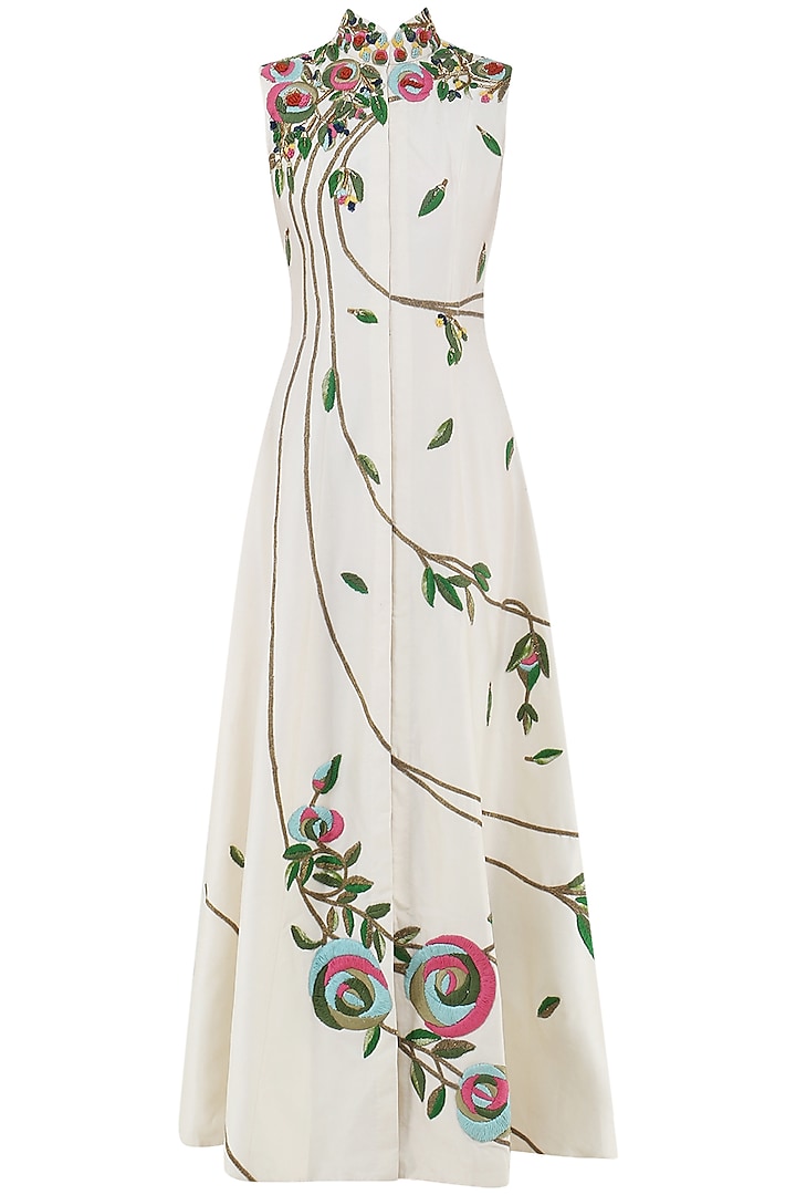 Off White Embroidered Front Open Gown by Samant Chauhan