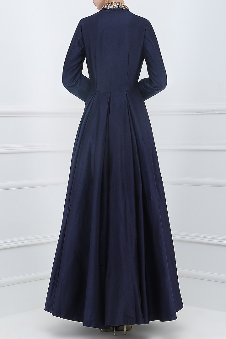 Navy blue embroidered front open gown available only at Pernia's Pop Up  Shop. 2026