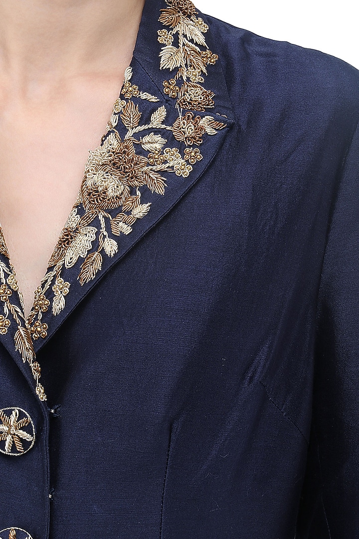 Navy blue embroidered front open gown available only at Pernia's Pop Up Shop.