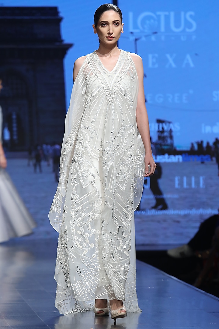 Off White Embroidered Kaftan With Inner by Samant Chauhan
