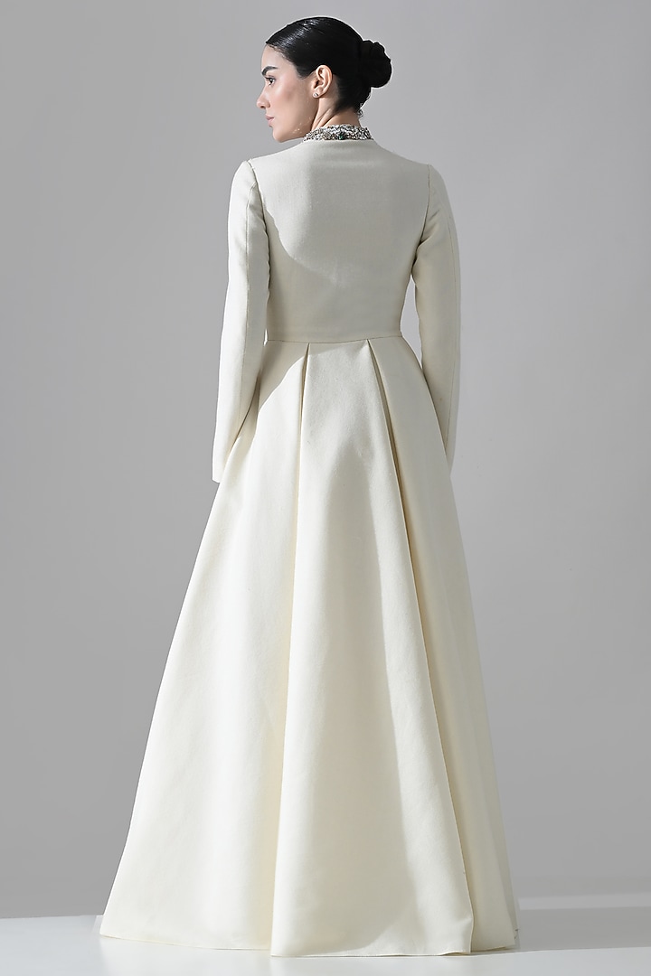 Ivory Cotton Silk Embroidered Party Wear Dress by Samant Chauhan at Pernia's Pop Up Shop