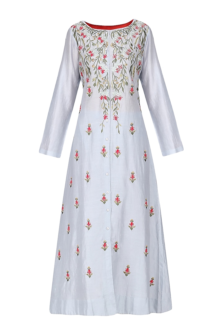Prussian Blue Front Open Embroidered Kurta by Samant Chauhan