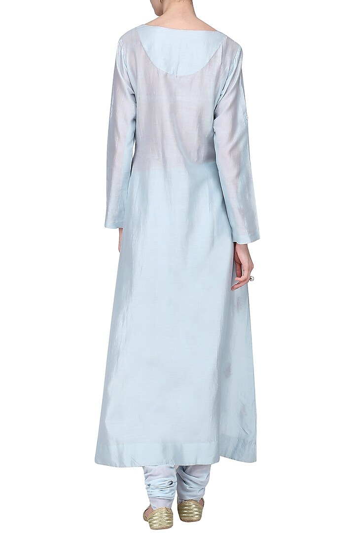 Prussian blue front open embroidered kurta available only at Pernia's Pop Up Shop.
