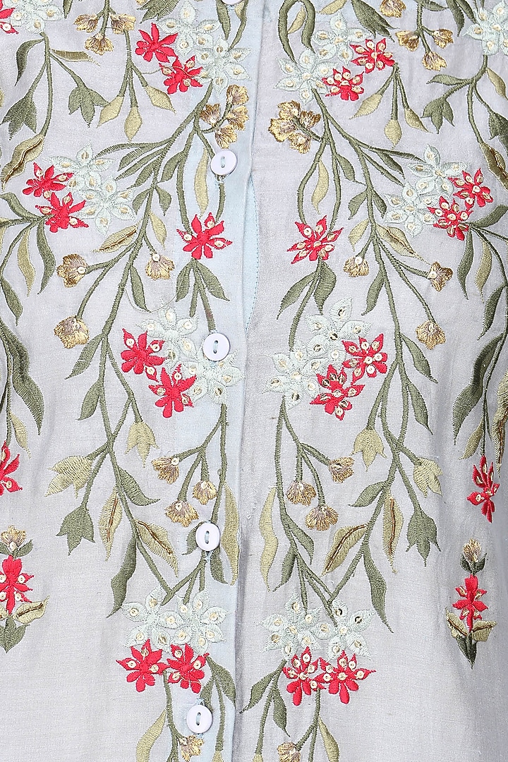 Prussian blue front open embroidered kurta available only at Pernia's Pop Up Shop.
