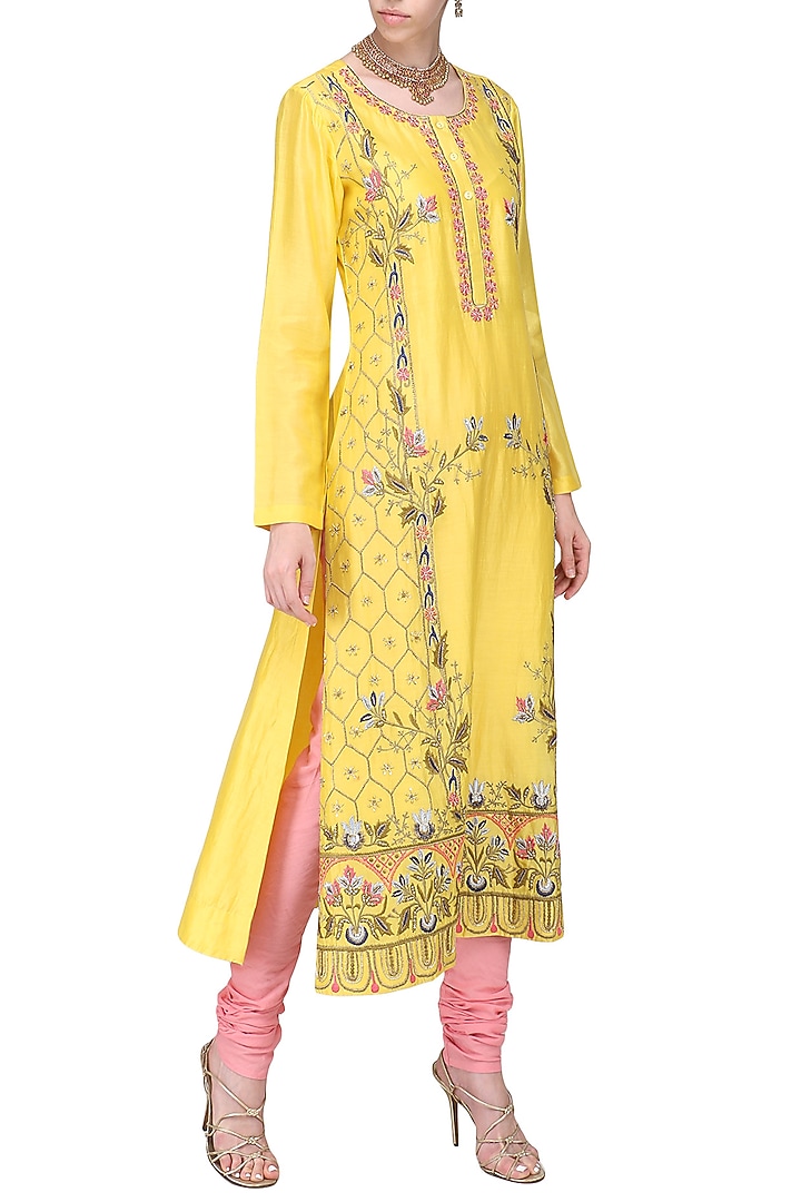 Yellow embroidered kurta available only at Pernia's Pop Up Shop.