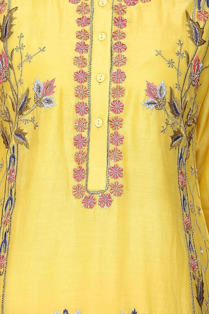 Yellow embroidered kurta available only at Pernia's Pop Up Shop.