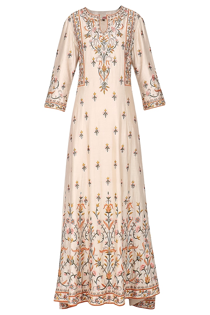 Cream Embroidered Anarkali Gown Set by Samant Chauhan