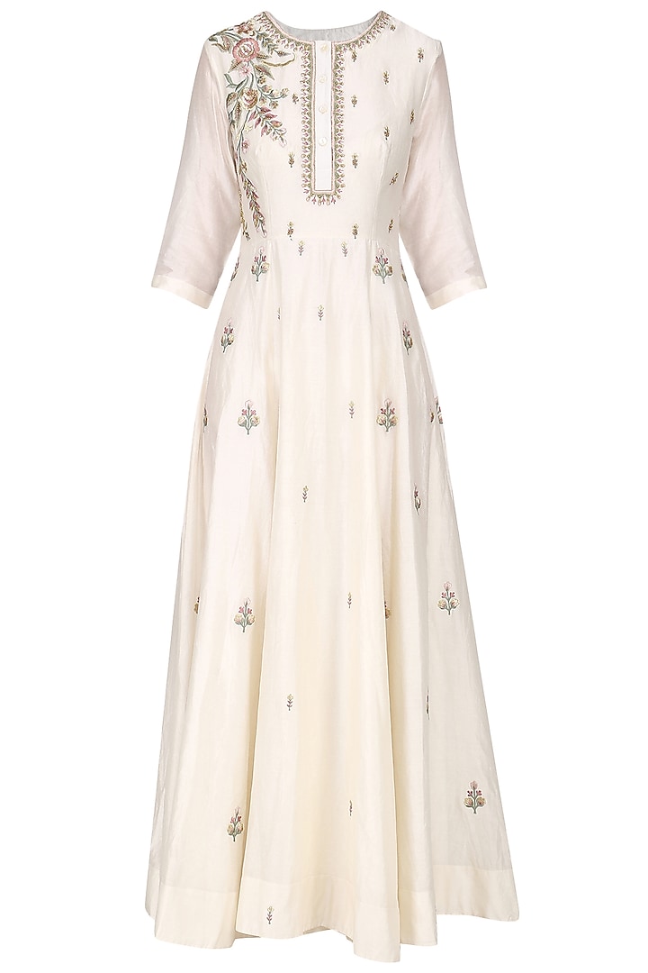 Off White Embroidered Maxi Dress by Samant Chauhan