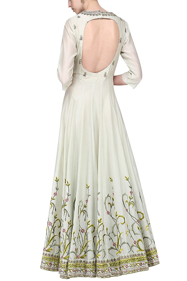 Off white and sea green embroidered anarkali gown set available only at Pernia's Pop Up Shop.