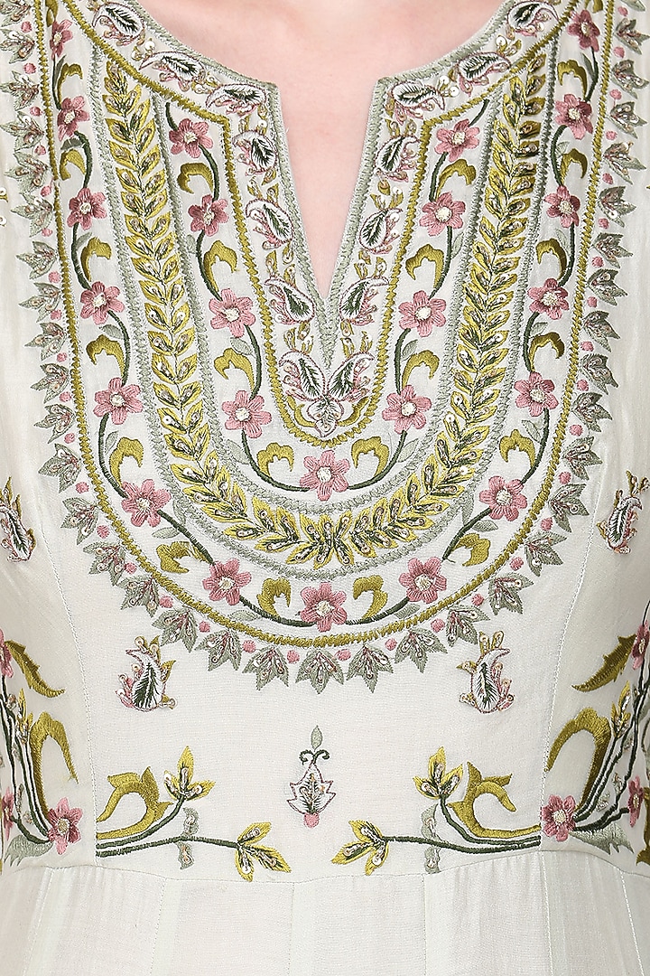 Off white and sea green embroidered anarkali gown set available only at Pernia's Pop Up Shop.
