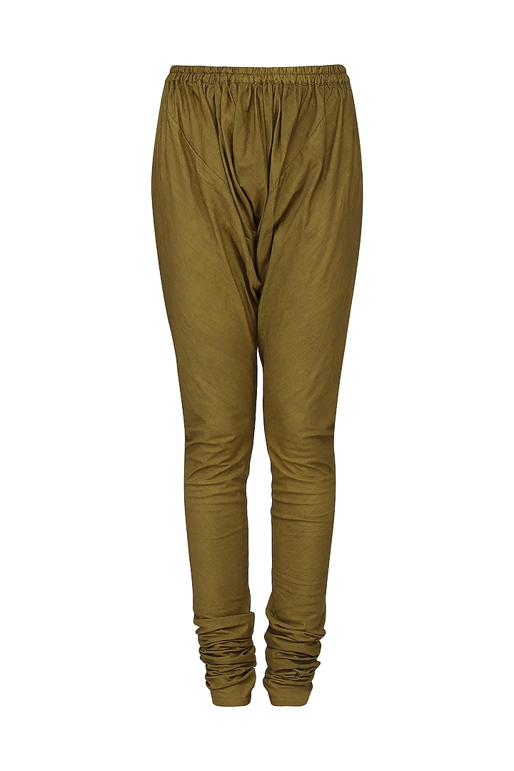 Olive green embroidered kurta with churidar pants available only at Pernia's Pop Up Shop.