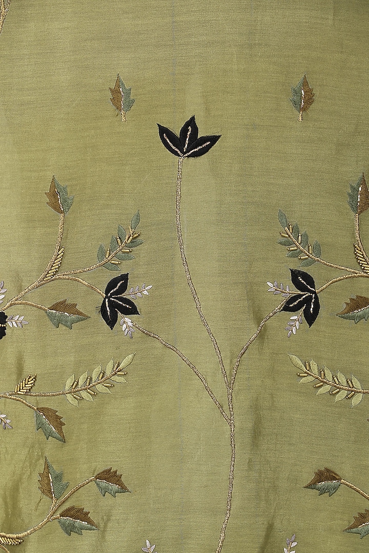 Olive green embroidered kurta with churidar pants available only at Pernia's Pop Up Shop.