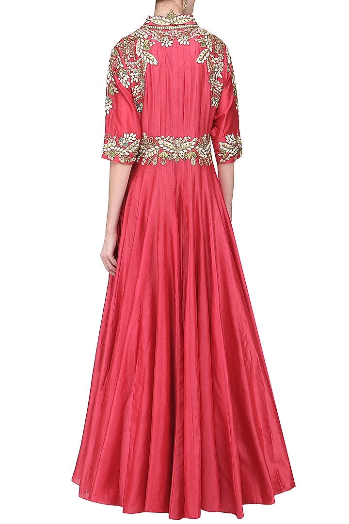 Carrot red embroidered front open gown available only at Pernia's Pop Up Shop.