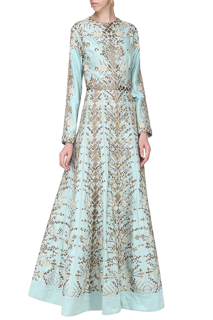 Sky blue embroidered front open gown available only at Pernia's Pop Up Shop.