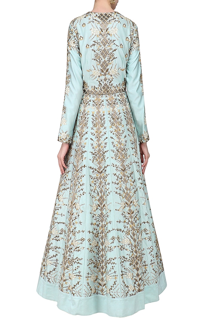 Sky blue embroidered front open gown available only at Pernia's Pop Up Shop.
