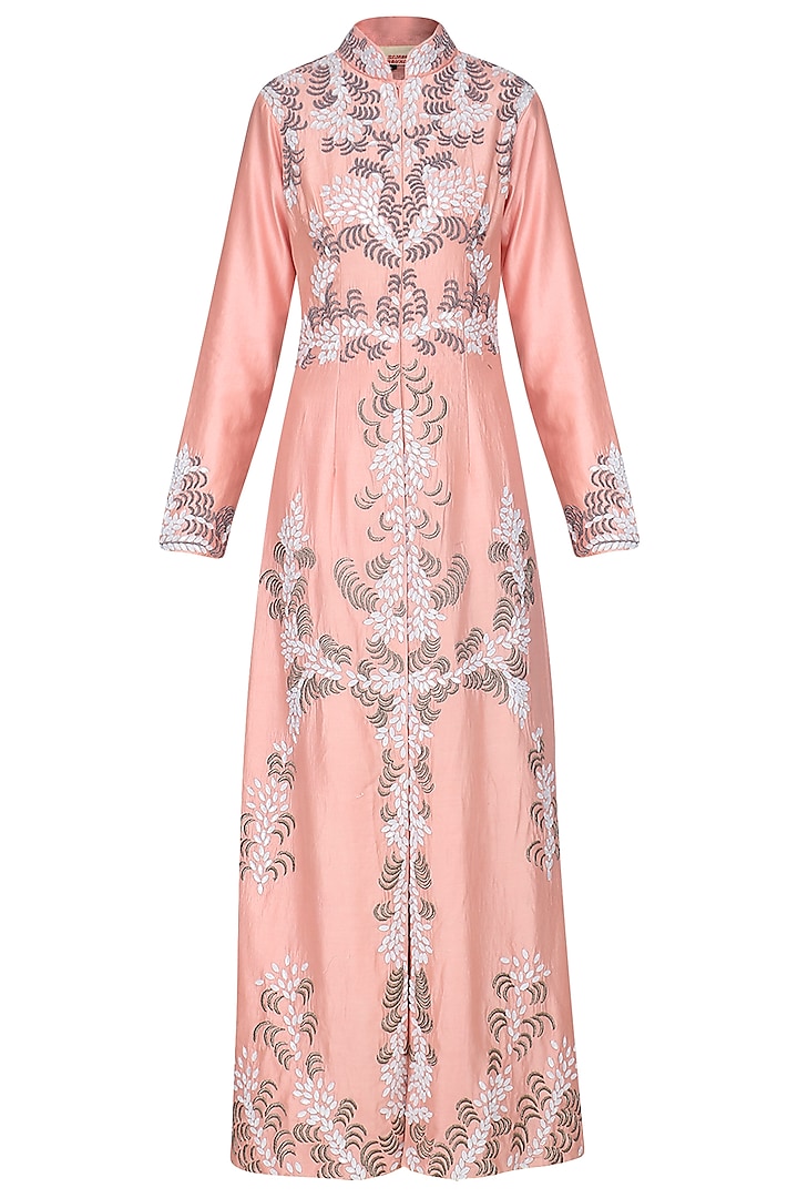 Pink Embroidered Front Open Jacket with Cream Inner by Samant Chauhan