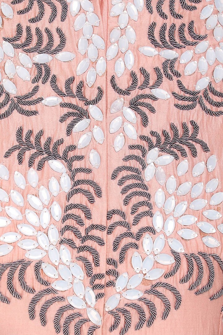 Pink embroidered front open jacket with cream inner available only at Pernia's Pop Up Shop.