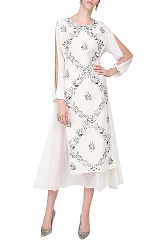 Off White Asymmetrical Embroidered Tunic by Samant Chauhan