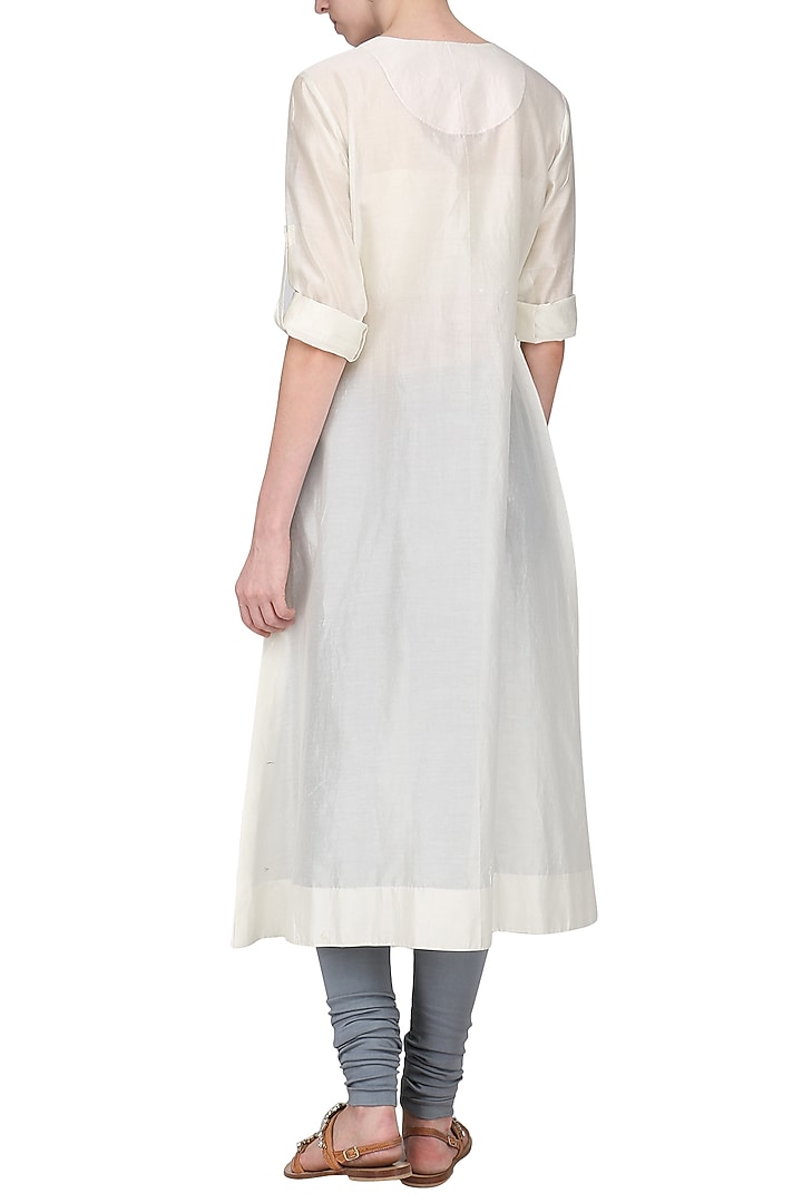 Off white embroidered kurta with churidar pants available only at Pernia's Pop Up Shop.