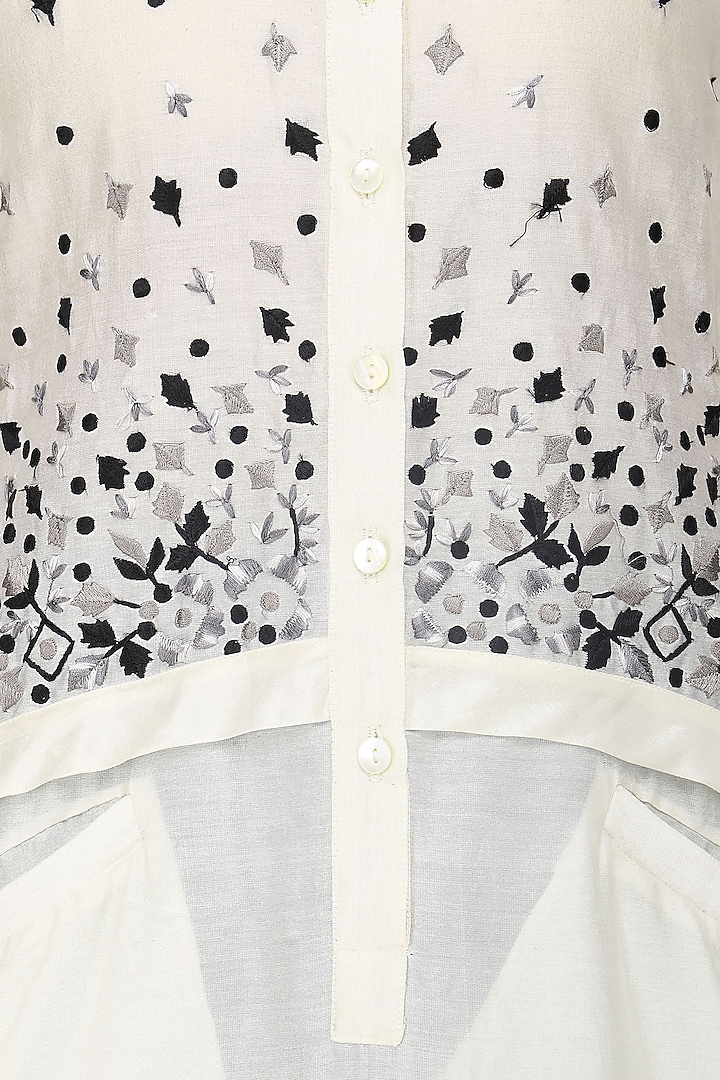 Off white silk thread embroidered kurta with churidar pants available only at Pernia's Pop Up Shop.
