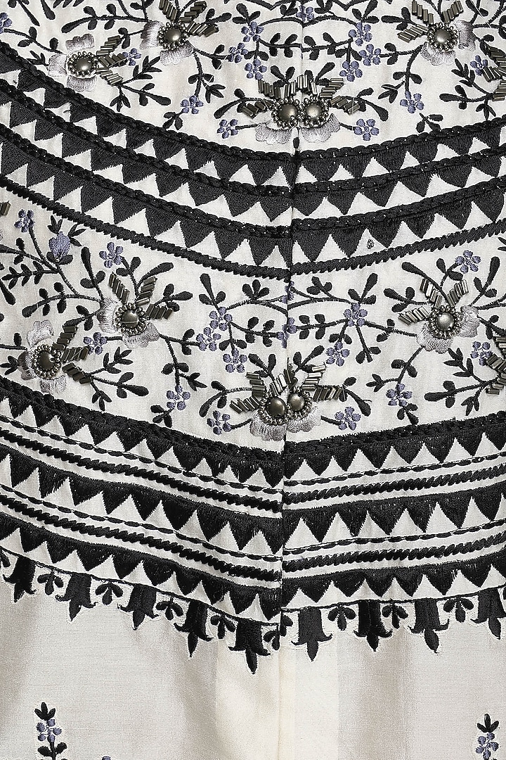 Off white zari and thread embroidered kurta with churidar pants available only at Pernia's Pop Up Shop.