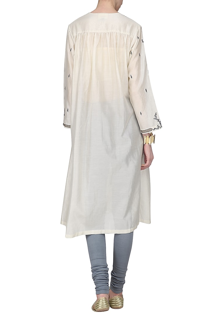 Off white zari embroidered kurta with churidar pants available only at Pernia's Pop Up Shop.