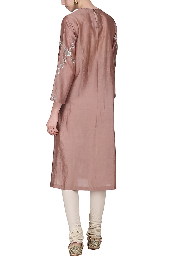 Rust brown embroidered kurta with churidar pants available only at Pernia's Pop Up Shop.