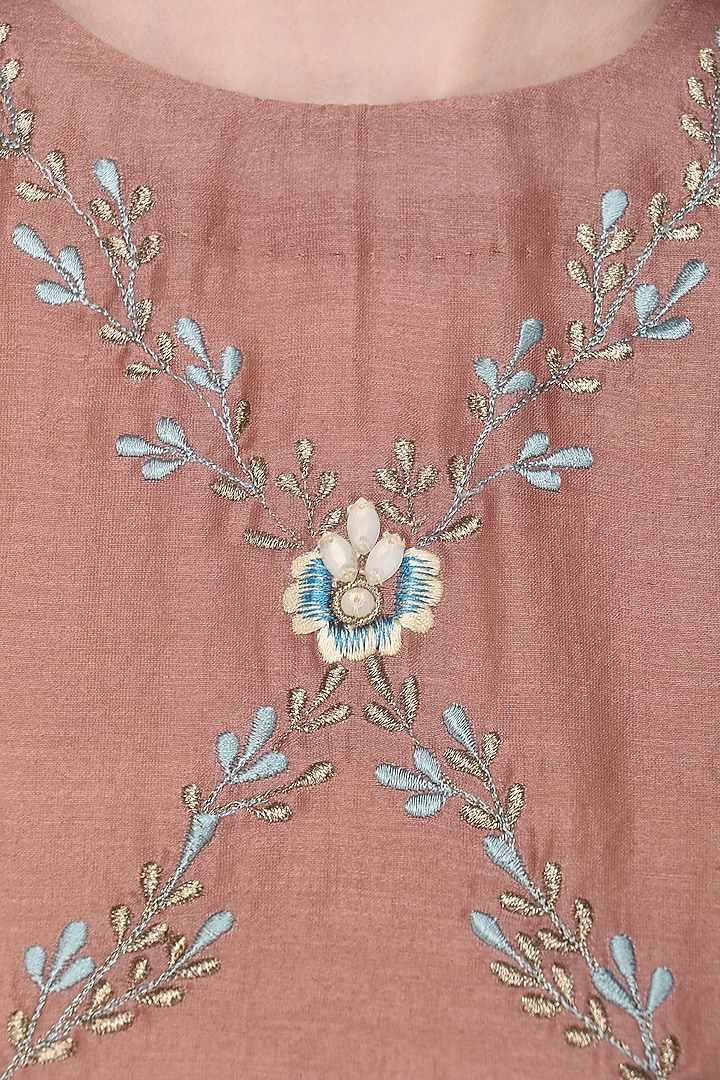 Rust brown embroidered kurta with churidar pants available only at Pernia's Pop Up Shop.