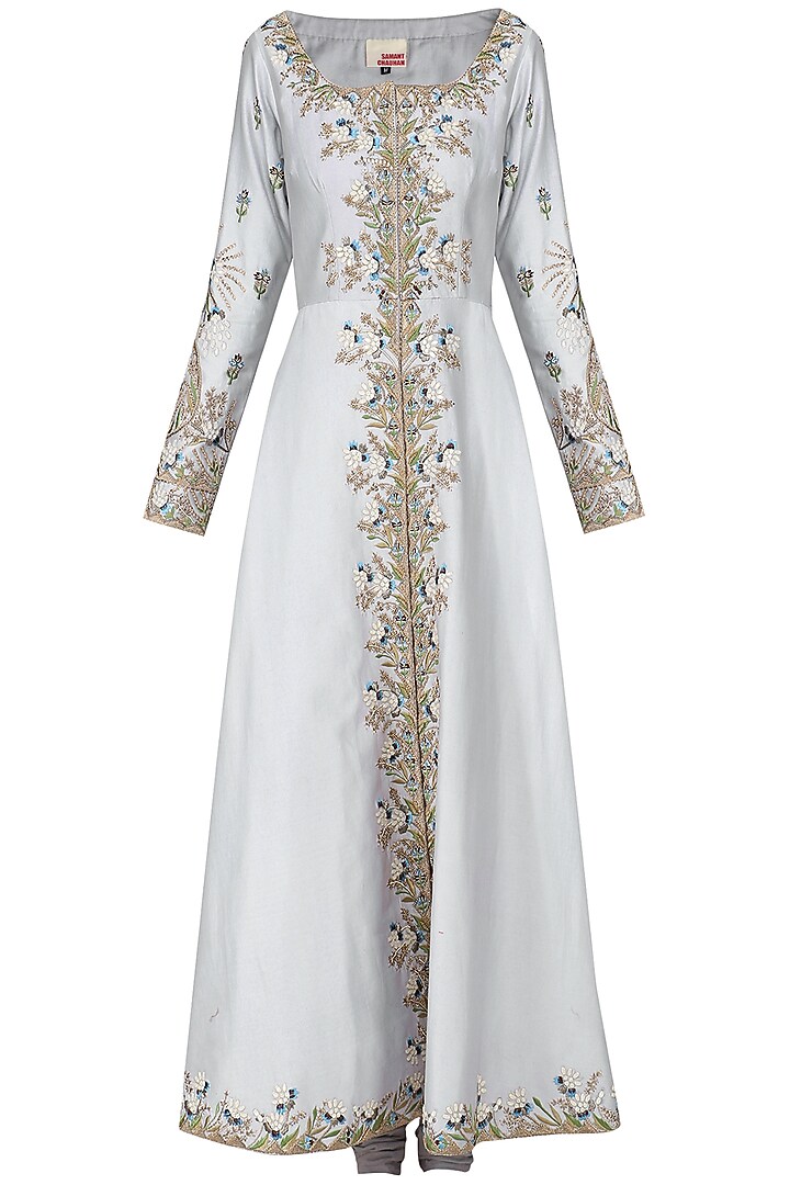 Mauve front open embroidered anarkali gown available only at Pernia's Pop Up Shop.
