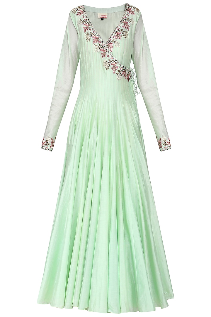 Mint green embroidered anarkali gown set available only at Pernia's Pop Up Shop.