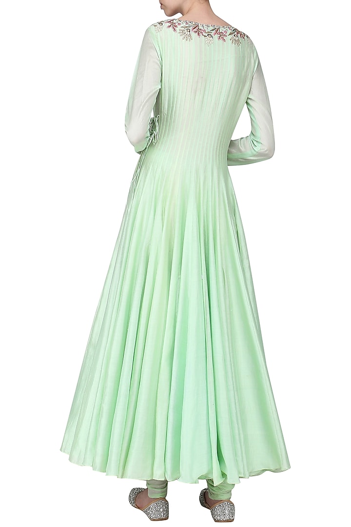 Mint green embroidered anarkali gown set available only at Pernia's Pop Up Shop.