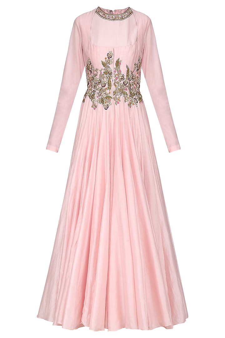 Pink embroidered anarkali gown available only at Pernia's Pop Up Shop.
