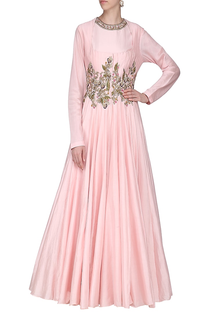 Pink Embroidered Anarkali Gown by Samant Chauhan