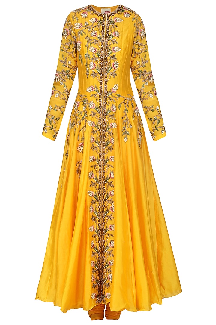 Orange embroidered anarkali gown set available only at Pernia's Pop Up Shop.