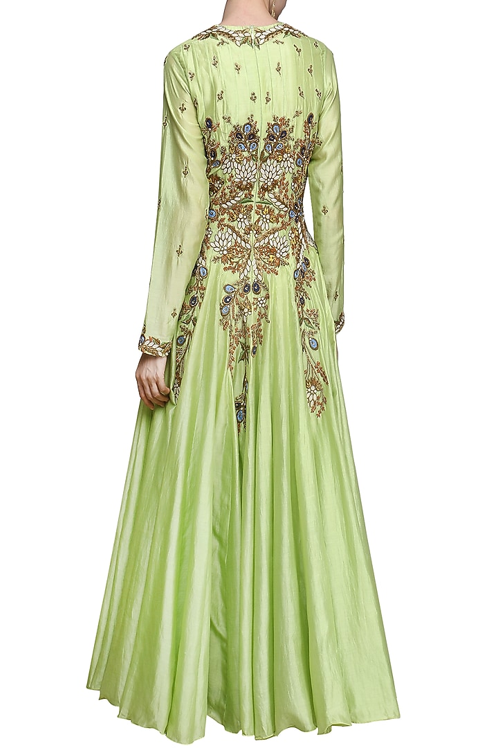Parrot green embroidered anarkali gown set available only at Pernia's Pop Up Shop.
