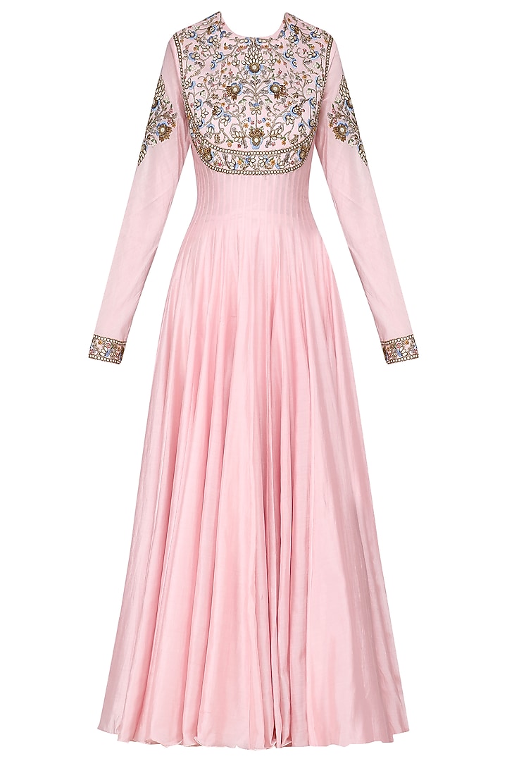 Pink embroidered anarkali gown set available only at Pernia's Pop Up Shop.