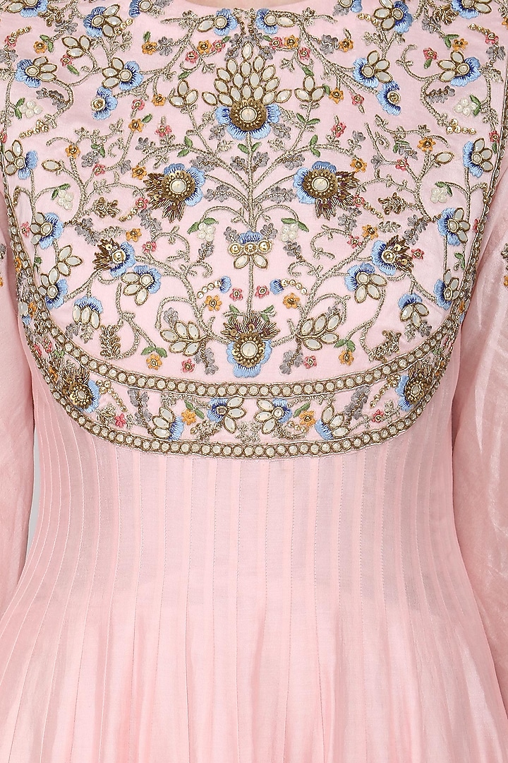 Pink embroidered anarkali gown set available only at Pernia's Pop Up Shop.