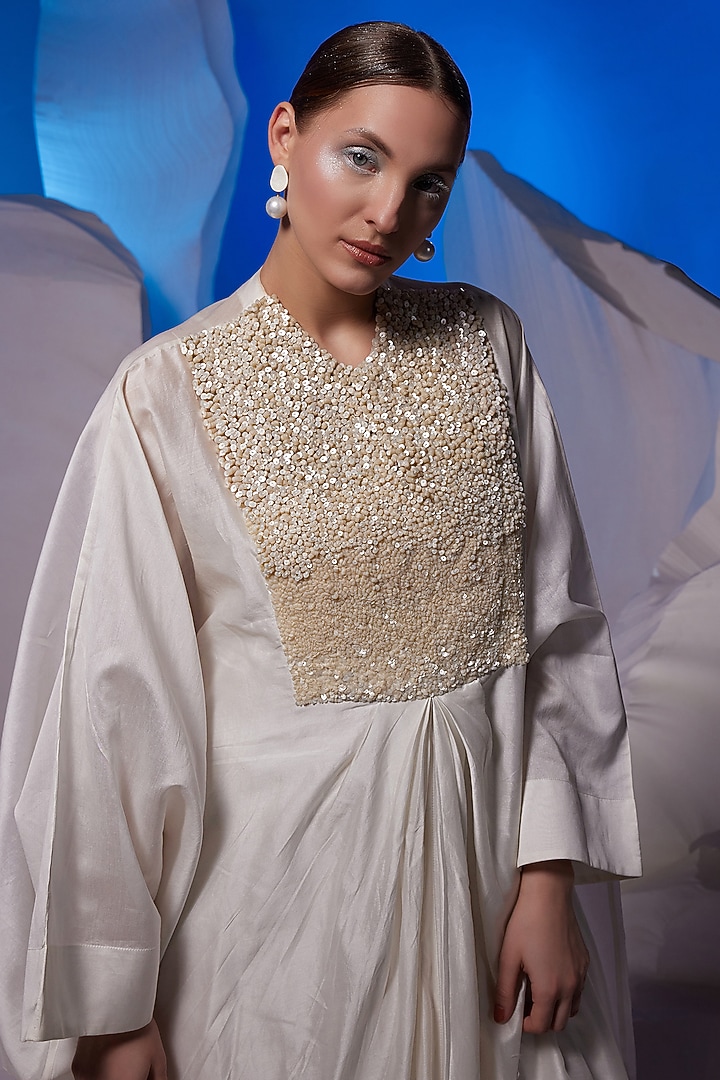 Ivory Cotton Silk & Fine Cotton Kaftan by Samant Chauhan at Pernia's Pop Up Shop