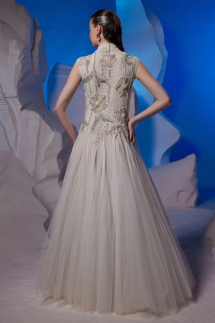 Ivory Net & Fine Cotton Wedding Gown by Samant Chauhan at Pernia's Pop Up Shop