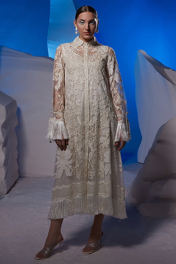 Ivory Organza Silk & Fine Cotton Kurta by Samant Chauhan at Pernia's Pop Up Shop