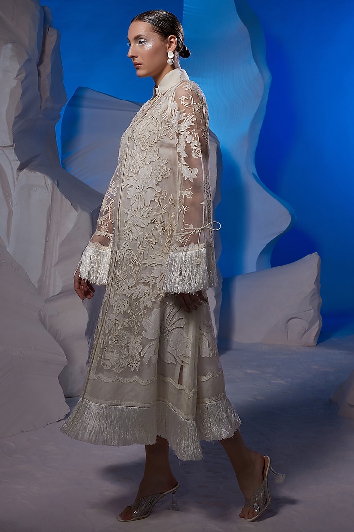 Ivory Organza Silk & Fine Cotton Kurta by Samant Chauhan at Pernia's Pop Up Shop